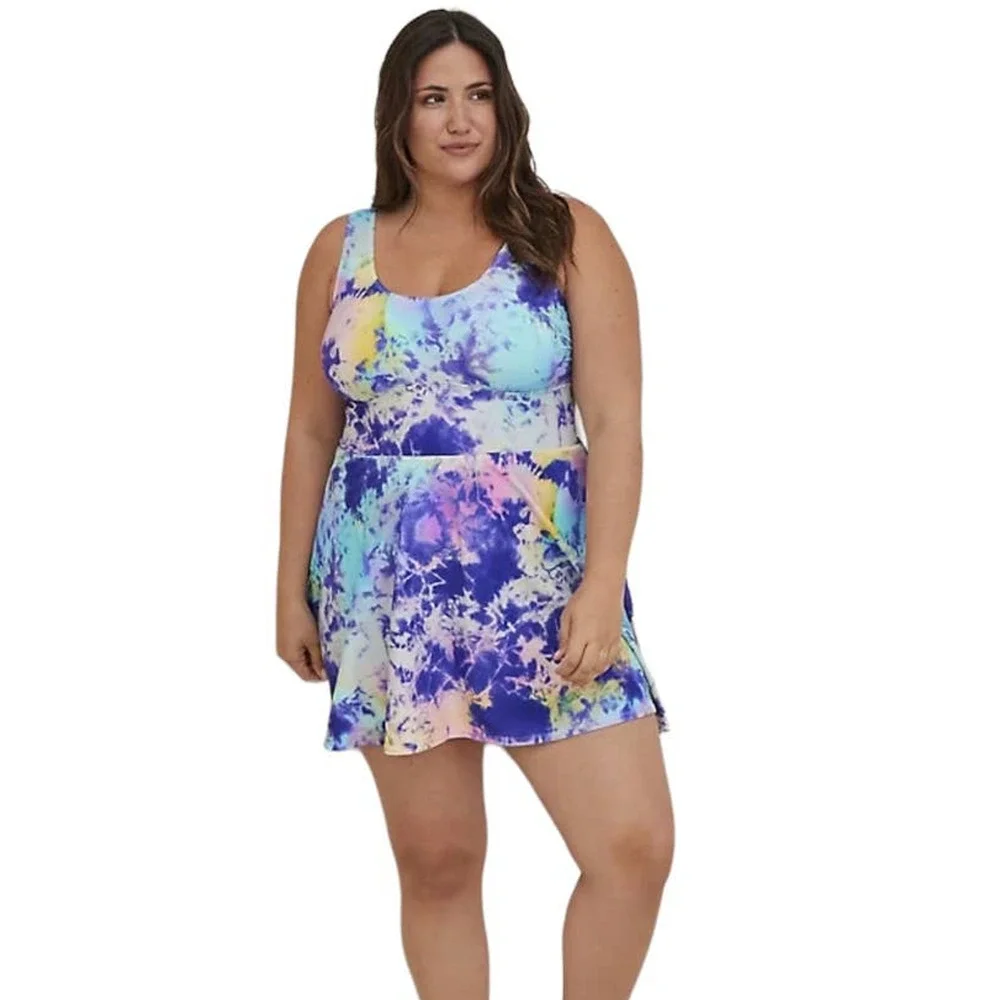Torrid NWT Wireless Scoop Long Length Swim Dress With Brief- Tie Dye Size 0X - Picture 5 of 11